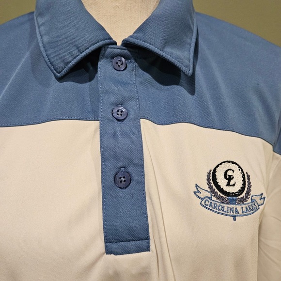 Clique Men's Large Carolina Lakes Golf Club Logo Blue and White Performance Polo - Picture 5 of 6